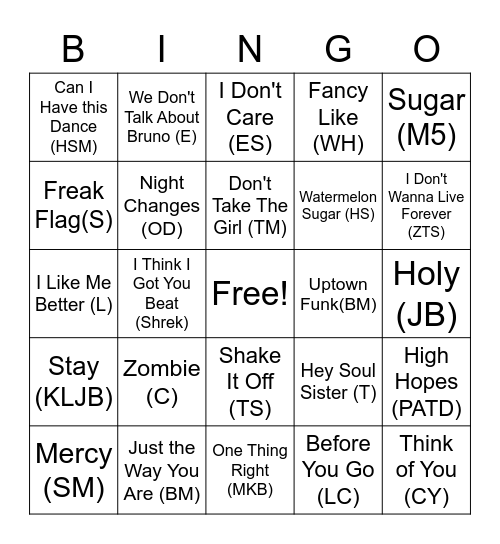 Brady's Favorites Round 2 Bingo Card