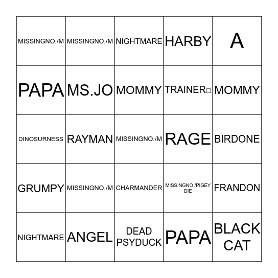 Brandon Pokemon! Bingo Card