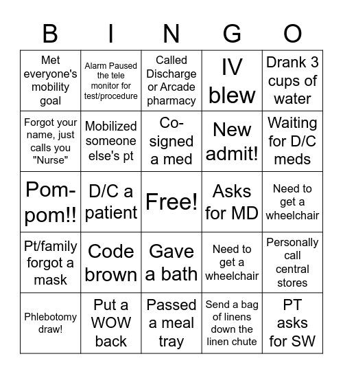 Nightshift Bingo Card