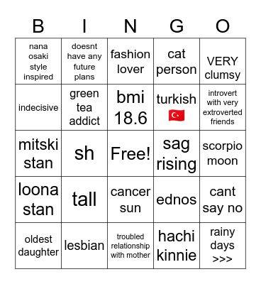 lyra's bingo💌🌷🍥🩰 Bingo Card