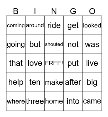 1st grade Core Words Bingo Card