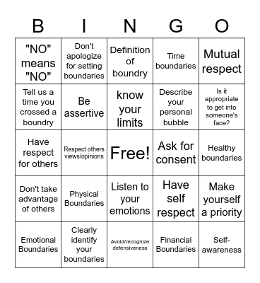 Boundaries Bingo Card