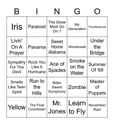 Rocking In The 70's, 80's & 90's Bingo Card