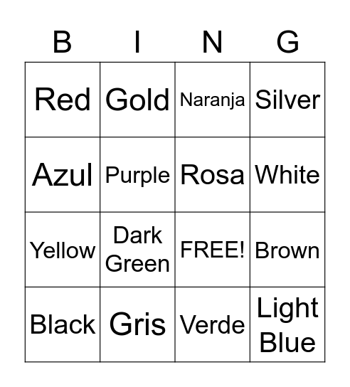 Colores Bingo Card