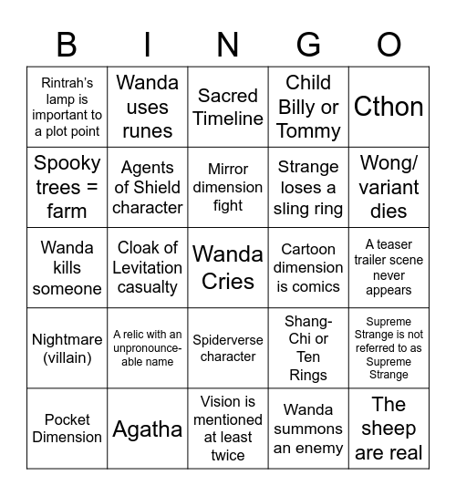 Untitled Bingo Card