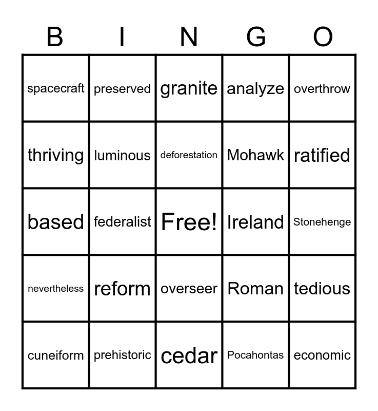 National Reading Vocabulary Week 24 Bingo Card