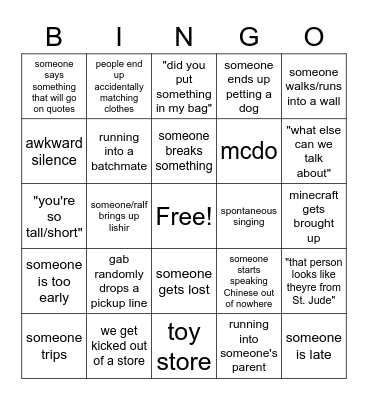 glasses group outing bingo Card