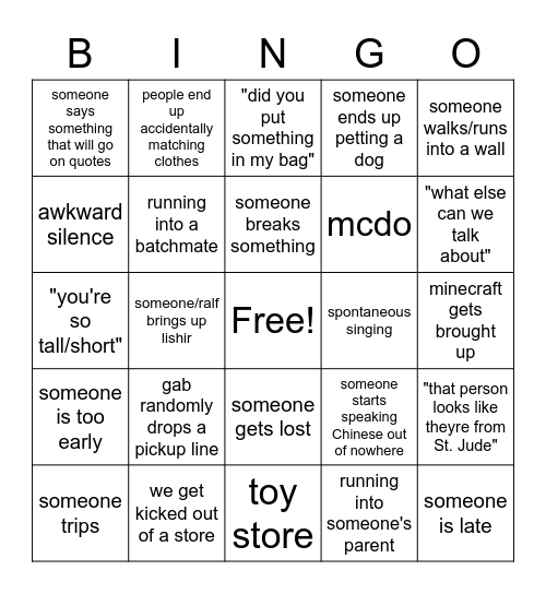 glasses group outing bingo Card