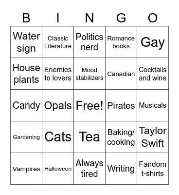 Carling Bingo Card