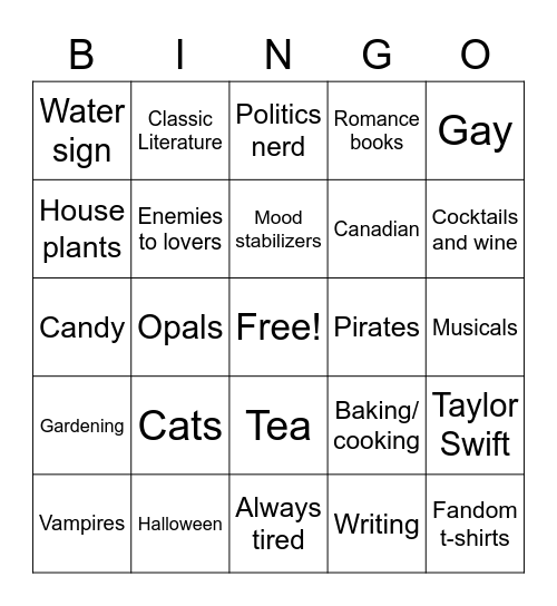 Carling Bingo Card