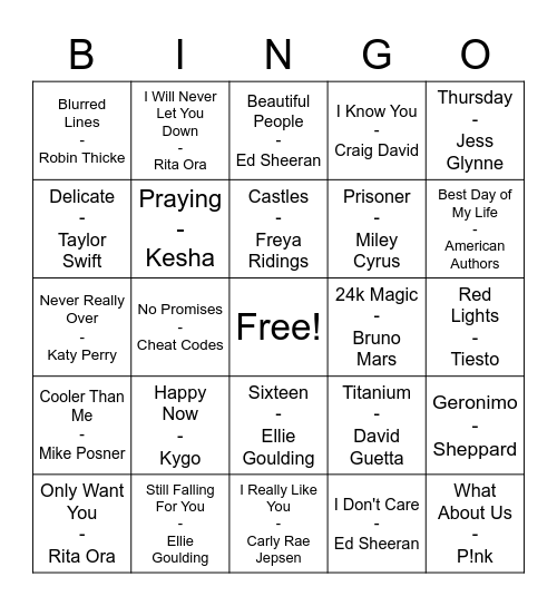 RE-RE-REMIX Bingo Card