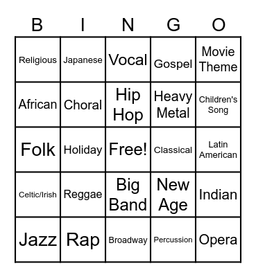 Musical Genres Bingo Card