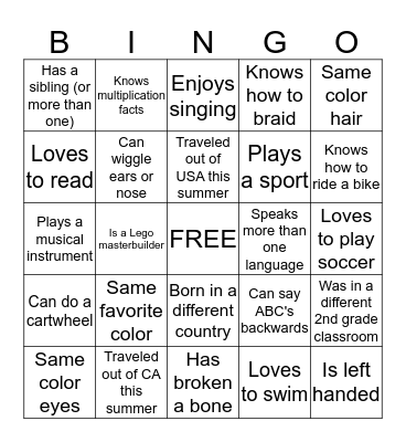 Room 20 Bingo Card