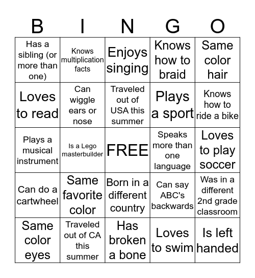 Room 20 Bingo Card