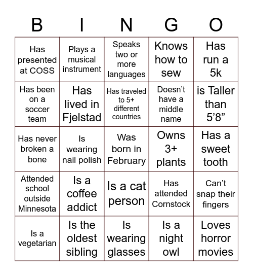 Human Bingo Card