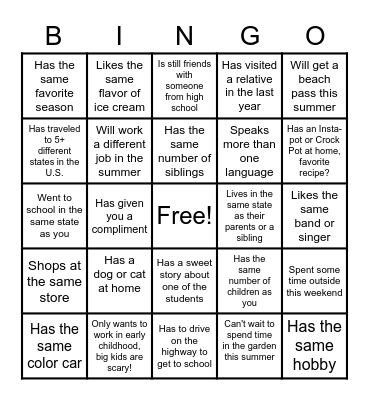 BP Staff Bingo Card
