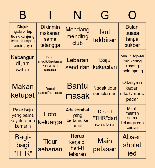 Bingo Lebaran r/ Indonesia 2022 by U/Martian_Catnip Bingo Card