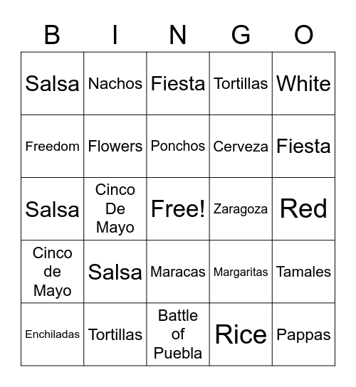 Cinco De Mayo Bingo Card