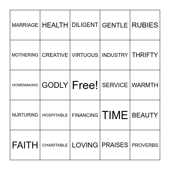 PROVERBS 31 WOMAN Bingo Card