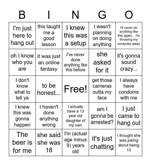 Predator Bingo Card