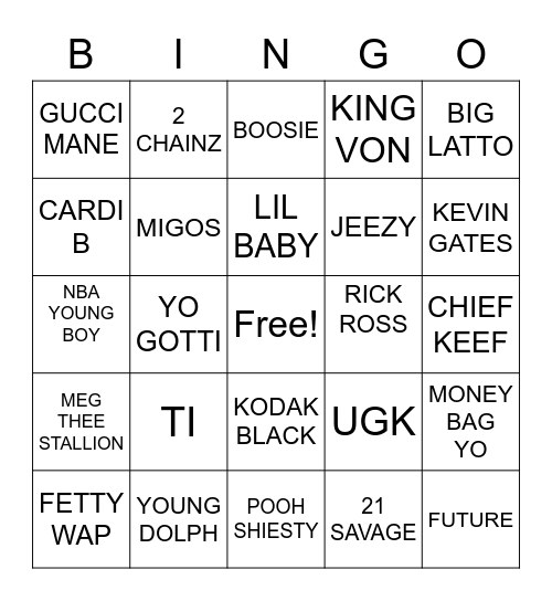 TRAP BINGO Card