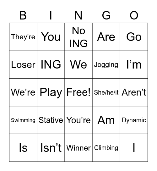 Chapter 5 Bingo Card