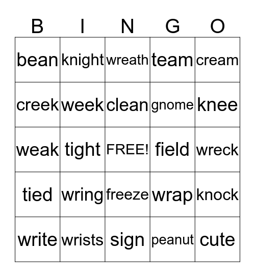 Week 2 and 3 Spelling Words Bingo Card