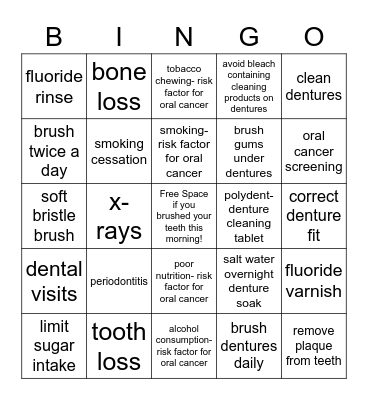 Dental Bingo Card