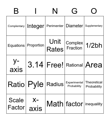 7th grade BINGO Card