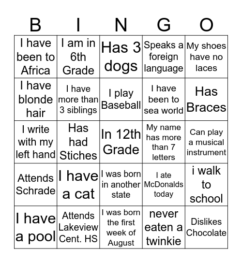 Untitled Bingo Card