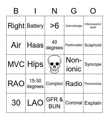 Rad Tech Bingo Card