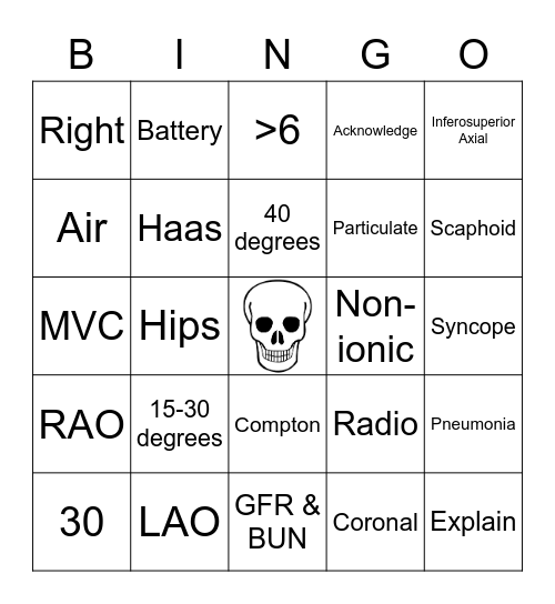 Rad Tech Bingo Card