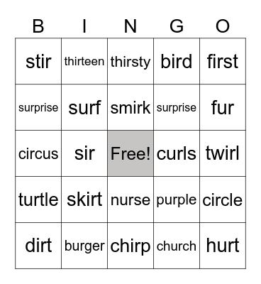 IR/UR Bingo Card