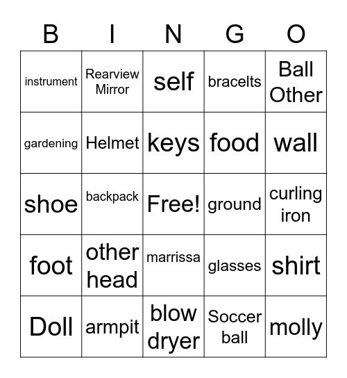 Catherines Head bingo Card