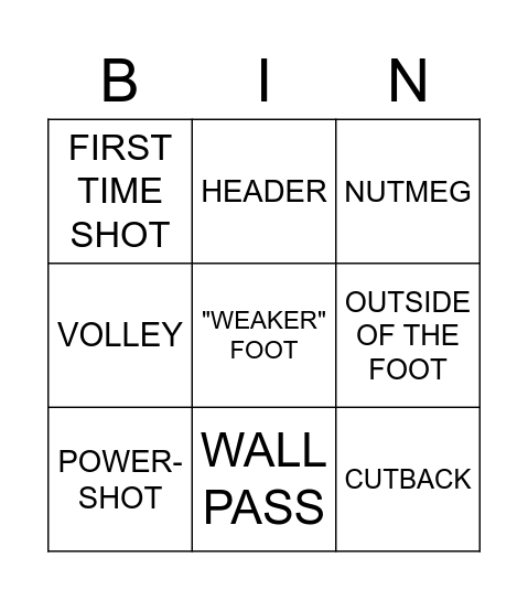 Soccer Bingo Card