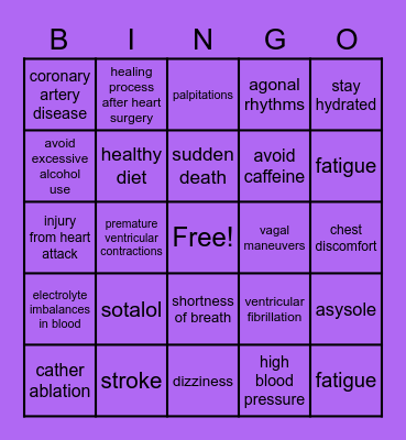 Arrhythmia Bingo Card