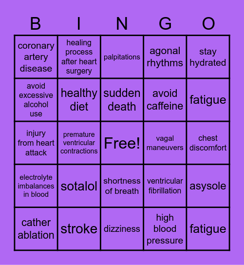 Arrhythmia Bingo Card