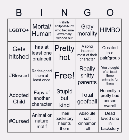 Characters Bingo Card