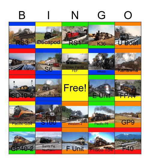 Passenger Trains in the 90's Bingo Card