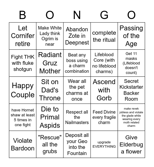 Hollow Knight Rando Bingo Kii Bingo Card