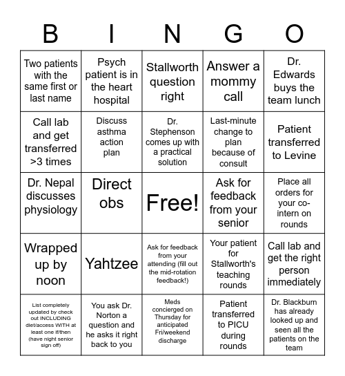 Wards Bingo Card