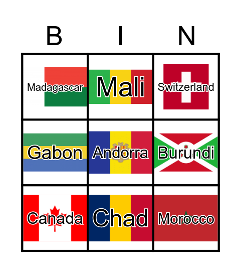 Les pays francophones Bingo Card