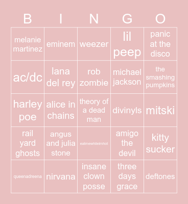 Kittys Musical Bingo Card