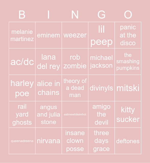Kittys Musical Bingo Card