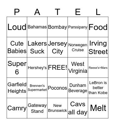 Family Bingo Card