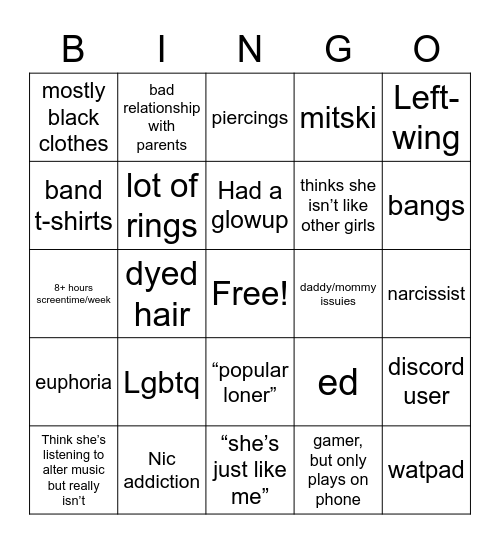 Female Manipulator Bingo Card