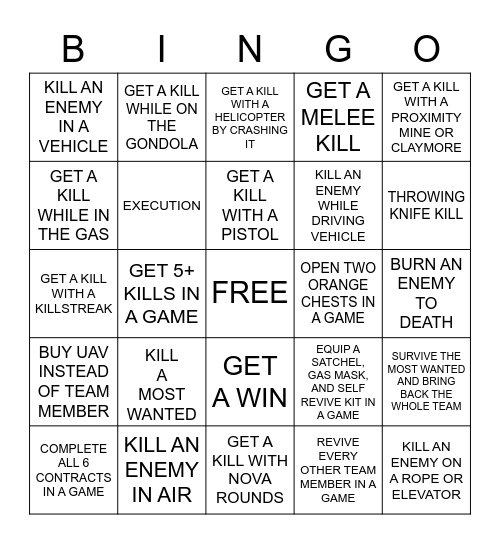 WARZONE BINGO Card