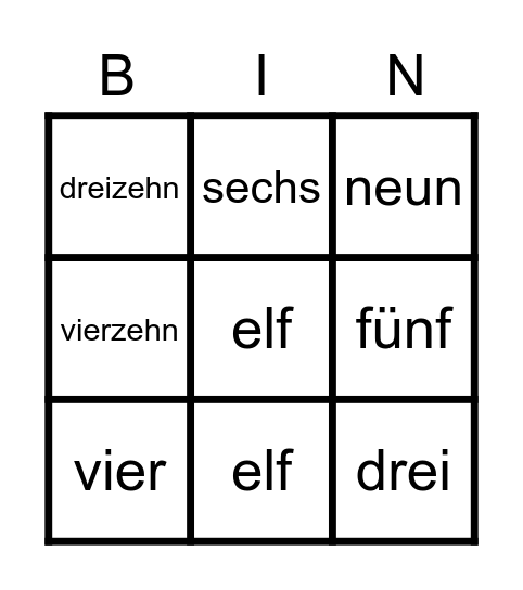 Number Bingo 1-20 Bingo Card