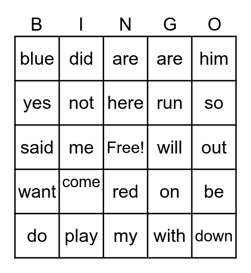 List 3 Sight Words Bingo Card