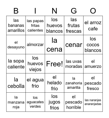 spanish food Bingo Card